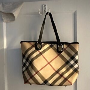 Burberry Beige and Black Plaid Tote